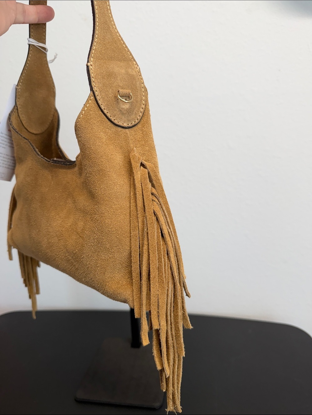 Isadora | Italian Leather Camel Suede Fringe Hobo Cowgirl Chic Bag w/ Crossbody - Picture 10 of 13